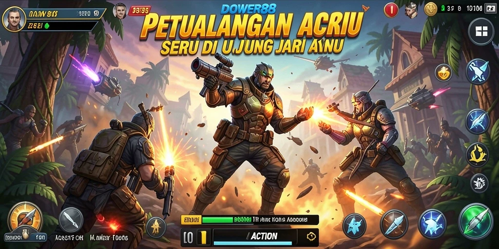 Tampilan utama DOWER88 dengan aksi seru dan karakter menarik.