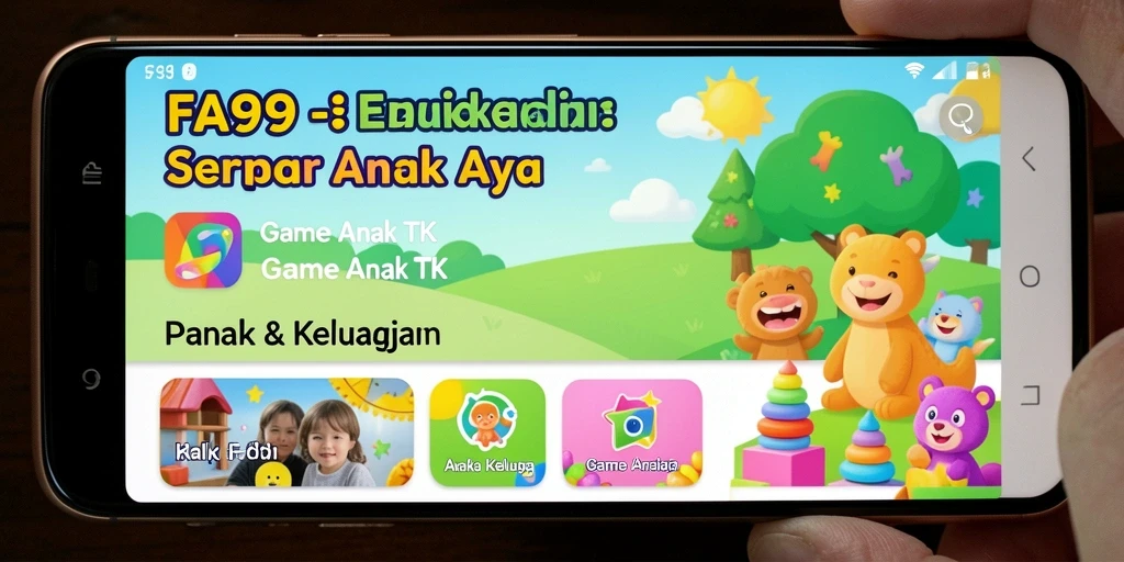Tampilan interaktif dan ceria aplikasi FA99 untuk anak-anak.