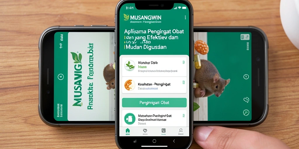 Tampilan utama MUSANGWIN dengan fitur pengingat obat yang praktis.