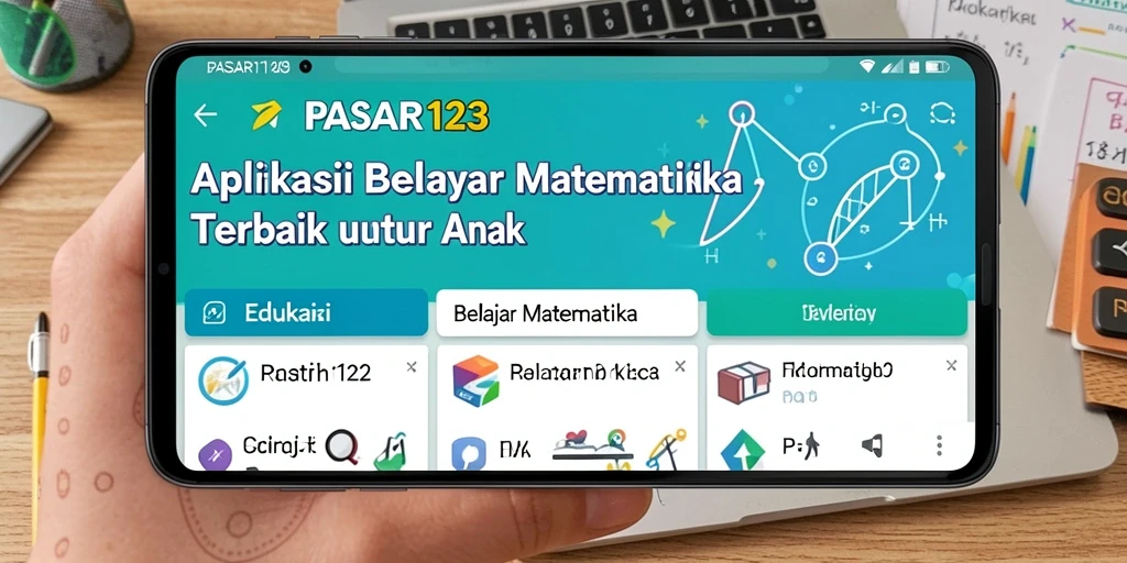 Tampilan antarmuka PASAR123 yang menarik untuk belajar matematika.
